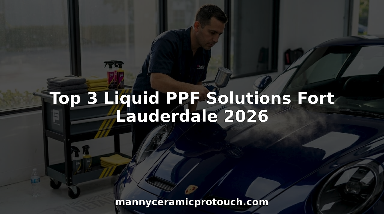 Auto detailer applies liquid PPF to luxury car