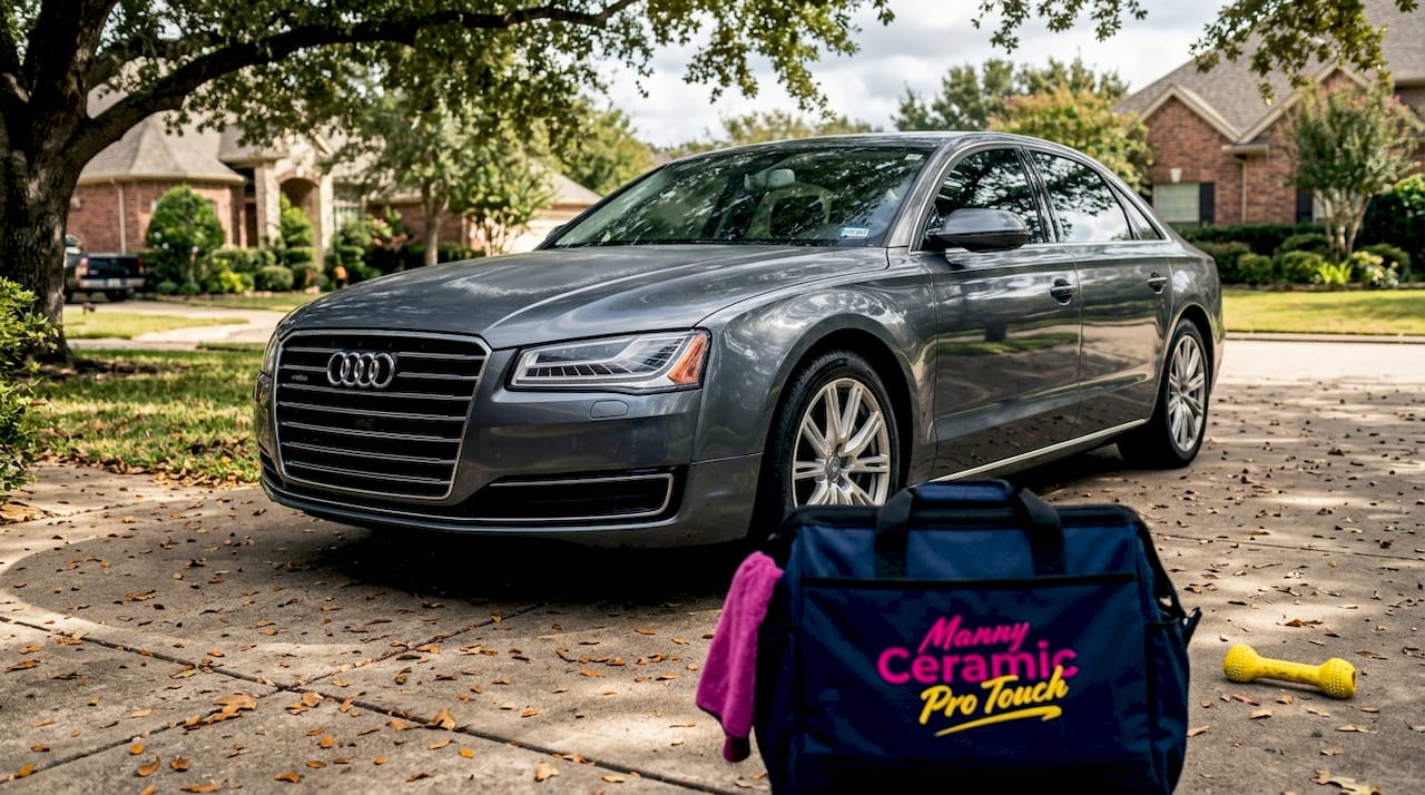 Luxury sedan with subtly faded paint outdoors