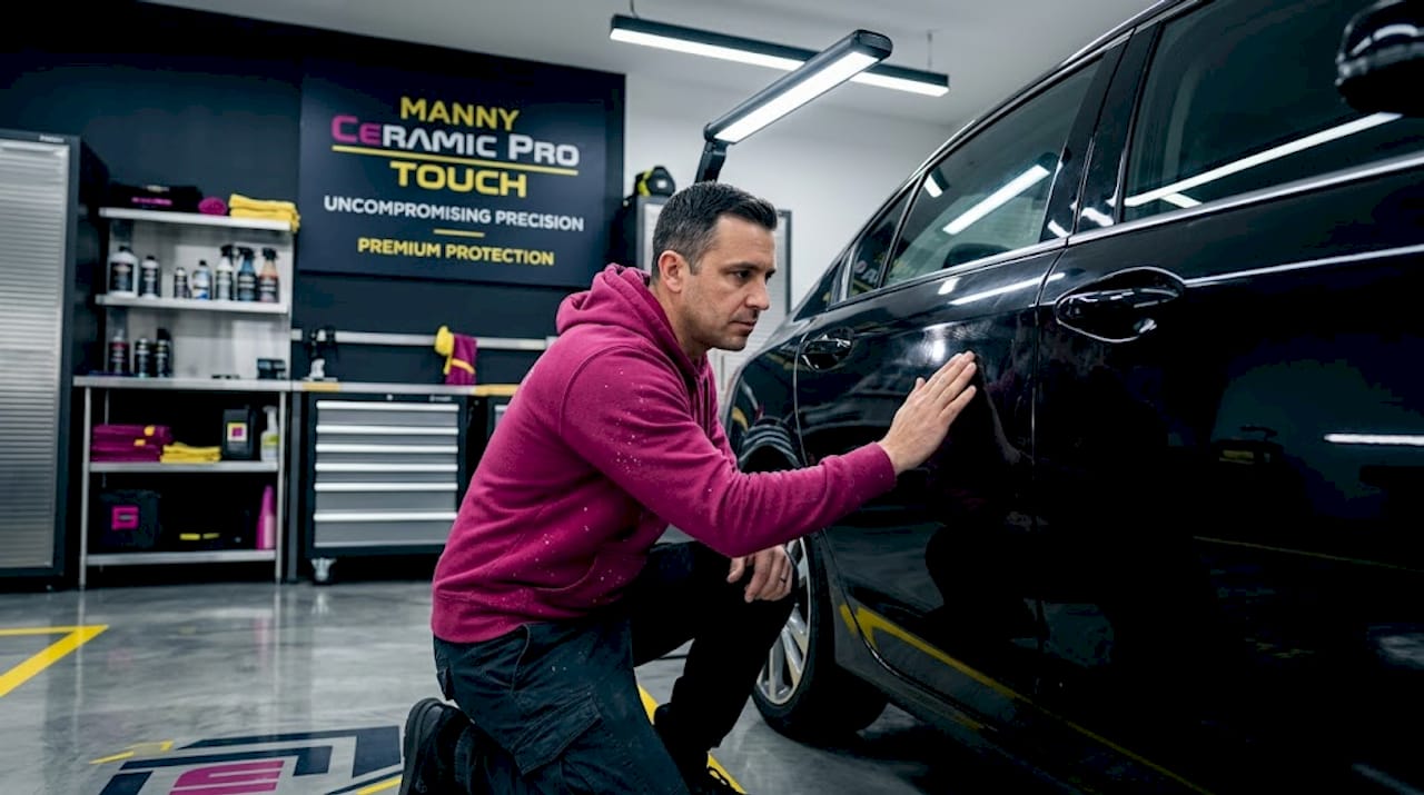 Car owner examining paint for swirl marks