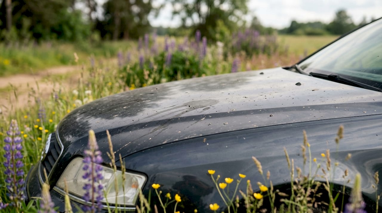 Close-up of car surface with visible contaminants