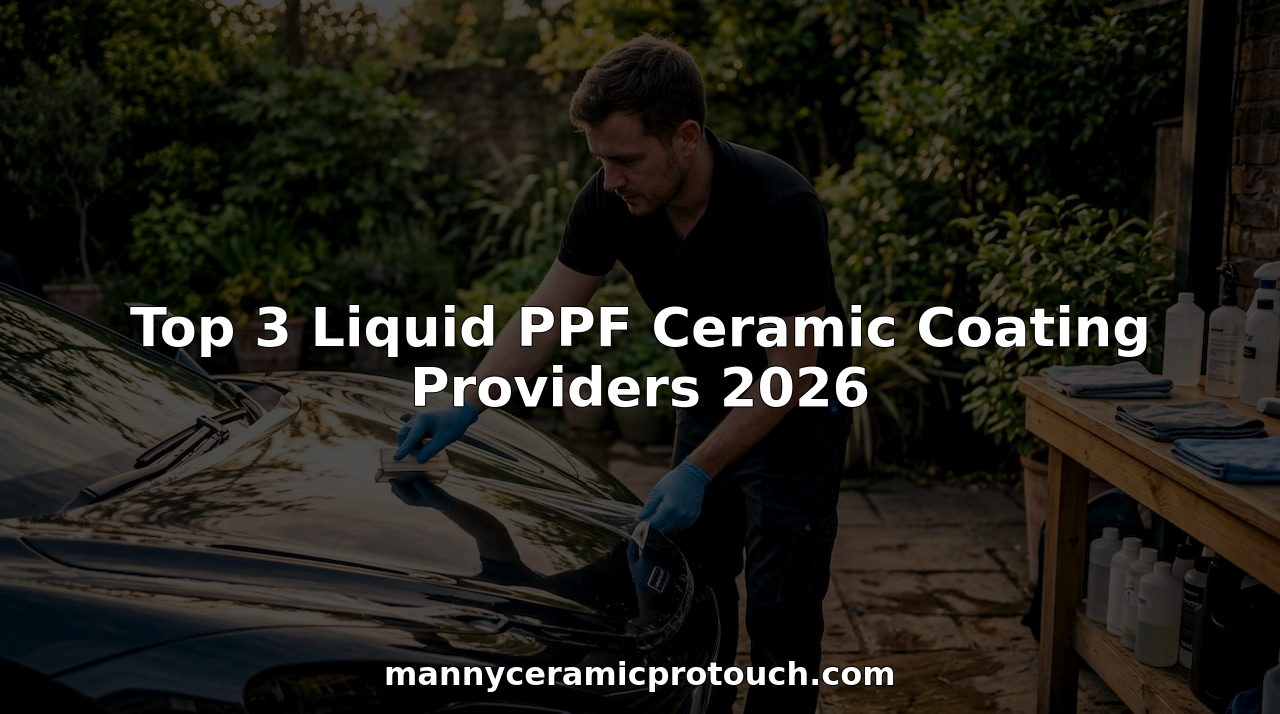 Technician applying liquid paint protection film on sports car
