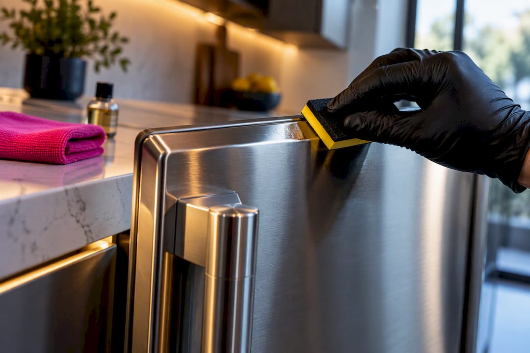 Technician coating luxury appliance surface