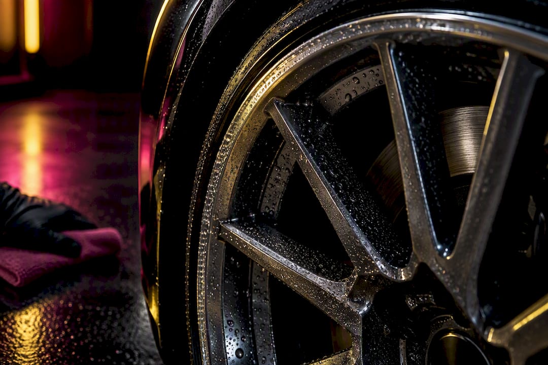 Coated wheel detail under studio lighting