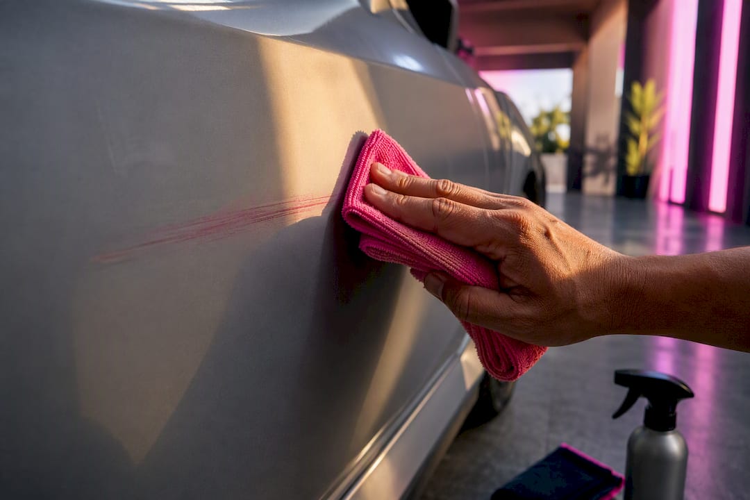 Microfiber towel removing paint transfer