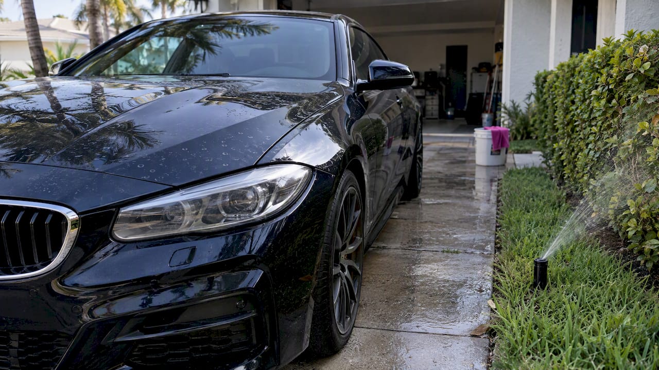 Sprinkler mineral spots on a luxury car